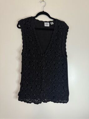 Jason Maxwell Vintage Black Crochet Knit Vest size large